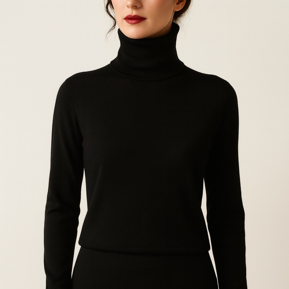Berek Women's S Black 100% Wool Turtleneck Tunic Sweater Uruguay Vintage